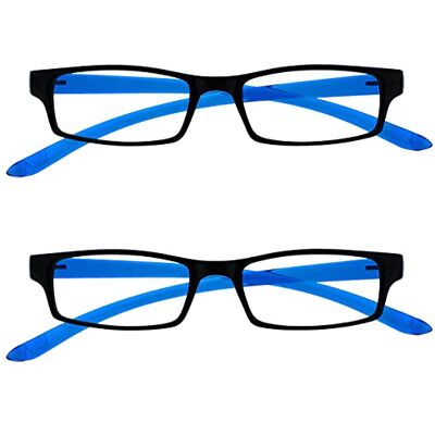 OPULIZE UV-läsare svart ljusblå halsspecifikationer läsglasögon värde 2-pack kvinnors mäns vårgångjärn UVR2PK020 +1,50 OPULIZE UV-läsare svart ljusblå halsspecifikationer läsglasögon värde 2-pack kvinnors mäns vårgångjärn UVR2PK020 +1,50