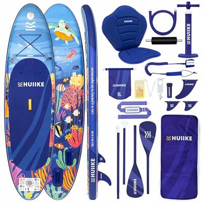 HUIIKE Stand Up Paddle Board med Tillbehör Inkluderade, Paddel, Fenor, Leash, Pump. Uppblåsbar SUP-bräda Hög Stabilitet och Motståndskraft. Kan Omvandlas till Kajak 305-365 cm, Klarar 130-170 kg HUIIKE Stand Up Paddle Board med Tillbehör Inkluderade, Paddel, Fenor, Leash, Pump. Uppblåsbar SUP-bräda Hög Stabilitet och Motståndskraft. Kan Omvandlas till Kajak 305-365 cm, Klarar 130-170 kg