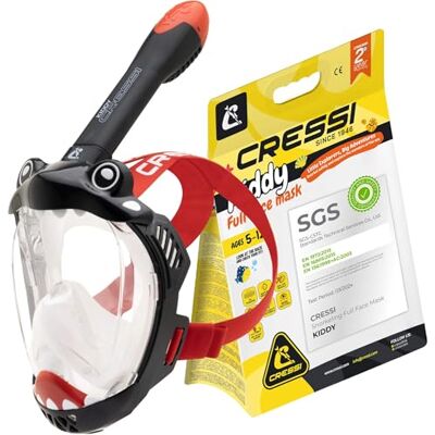 CRESSI Kiddy Kids Full Face Mask Black/Clear/Red Full Face Mask CO2 Safe Designed Specifically for Children, Anti Fog, Exhalation Valve and Dry Snorkel CRESSI Kiddy Kids Full Face Mask Black/Clear/Red Full Face Mask CO2 Safe Designed Specifically for Children, Anti Fog, Exhalation Valve and Dry Snorkel