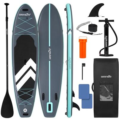 SereneLife 11’ uppblåsbar stand up paddleboard med premium SUP-tillbehör – 32” bred stabil design med halkfri EVA-däckmatta, för ungdomar och vuxna, maxkapacitet 159 kg SereneLife 11’ uppblåsbar stand up paddleboard med premium SUP-tillbehör – 32” bred stabil design med halkfri EVA-däckmatta, för ungdomar och vuxna, maxkapacitet 159 kg