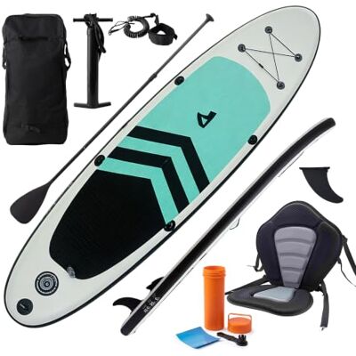Relaxdays SUP-bräda, med sits, uppblåsbar, flerfärgad Set med paddel och pump, paddleboard, 150 kg, LxBxH: 15x80x320 cm Relaxdays SUP-bräda, med sits, uppblåsbar, flerfärgad Set med paddel och pump, paddleboard, 150 kg, LxBxH: 15x80x320 cm