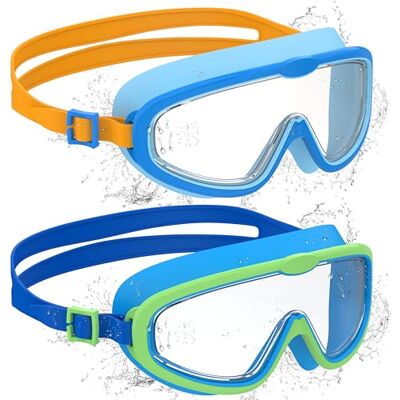 Ambienden 2 st barn simglasögon, anti-dimma med klar syn, UV-skydd, silikontätning, stor ram unisex simglasögon för barn från 6 till 14 år, blå och blå orange Ambienden 2 st barn simglasögon, anti-dimma med klar syn, UV-skydd, silikontätning, stor ram unisex simglasögon för barn från 6 till 14 år, blå och blå orange