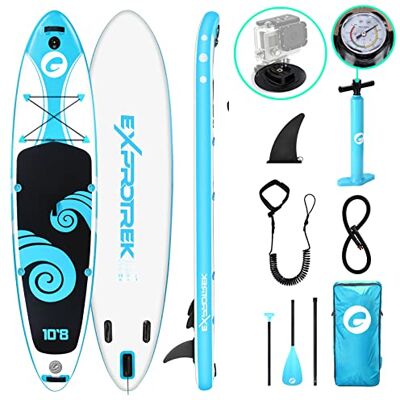 Exprotrek SUP-bräda, Uppblåsbar SUP-bräda, Set för SUP-bräda, 6 tum tjock för alla kunskapsnivåer med paddel och kompletta tillbehör (200KG MAX) Exprotrek SUP-bräda, Uppblåsbar SUP-bräda, Set för SUP-bräda, 6 tum tjock för alla kunskapsnivåer med paddel och kompletta tillbehör (200KG MAX)