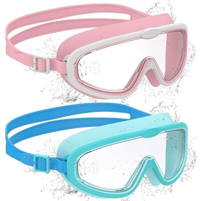 Ambienden 2 st barn simglasögon, anti-dimma med klar syn, UV-skydd, silikontätning, stor ram unisex simglasögon för barn från 6 till 14 år, rosa och vit cyan blå Ambienden 2 st barn simglasögon, anti-dimma med klar syn, UV-skydd, silikontätning, stor ram unisex simglasögon för barn från 6 till 14 år, rosa och vit cyan blå