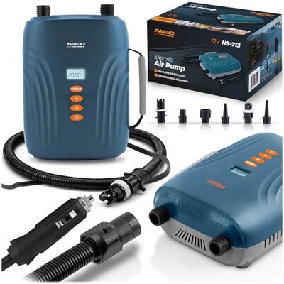Neo-Sport Elektrisk luftpump 12 V för SUP, luftmadrass och gummibåt – 20 PSI SUP-pump med dubbel motor, bilstopp, 6 adaptrar och deflate funktion Neo-Sport Elektrisk luftpump 12 V för SUP, luftmadrass och gummibåt – 20 PSI SUP-pump med dubbel motor, bilstopp, 6 adaptrar och deflate funktion