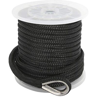 NovelBee 3/8 tum x 150 fot dubbel fläta nylon ankarlina med rostfritt stål fingerborg och plastchuck (svart) NovelBee 3/8 tum x 150 fot dubbel fläta nylon ankarlina med rostfritt stål fingerborg och plastchuck (svart)