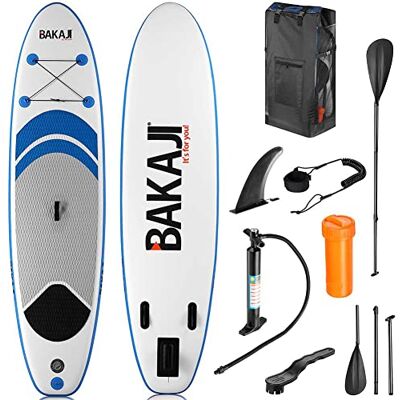 BAKAJI Uppblåsbar Surfbräda Storlek 320 x 81 cm Paddle Board med Aluminiumpaddel Stor Avtagbar Fana Uppblåsbart Fodral Band Ankel Och Tillbehör Vattensport Hav Strand BAKAJI Uppblåsbar Surfbräda Storlek 320 x 81 cm Paddle Board med Aluminiumpaddel Stor Avtagbar Fana Uppblåsbart Fodral Band Ankel Och Tillbehör Vattensport Hav Strand