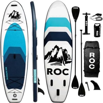 ROC Uppblåsbar stående paddelbräda (15 cm tjock) med premium SUP-tillbehör slitstark komfort ryggsäck bred hållning halkfri däck 2 års garanti ROC Uppblåsbar stående paddelbräda (15 cm tjock) med premium SUP-tillbehör slitstark komfort ryggsäck bred hållning halkfri däck 2 års garanti