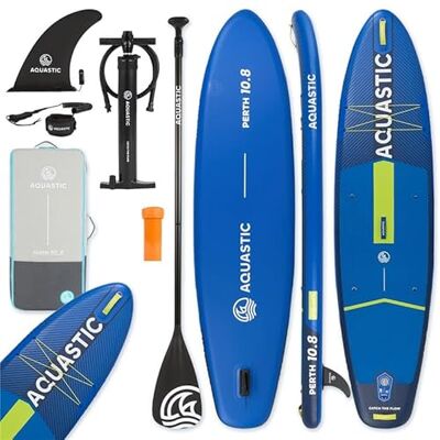 AQUASTIC Paddleboard Perth 10 '8 tum – SUP-set med 42 × 23 × 92 cm ryggsäck, 3 handtag, kajaksits, 3 mm EVA-skum, 9 tum ballast, 300 cm leash och reparationsset AQUASTIC Paddleboard Perth 10 '8 tum – SUP-set med 42 × 23 × 92 cm ryggsäck, 3 handtag, kajaksits, 3 mm EVA-skum, 9 tum ballast, 300 cm leash och reparationsset