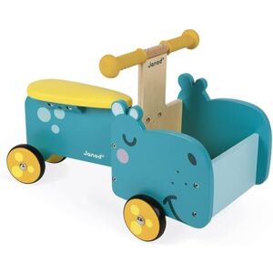 Janod Hippopotamus Wooden Ride-On for Children Ergonomic Handles and Silent Wheels Storage Compartment Learning Balance For children from the Age of 1, J08003, Blue and Yellow Janod Hippopotamus Wooden Ride-On for Children Ergonomic Handles and Silent Wheels Storage Compartment Learning Balance For children from the Age of 1, J08003, Blue and Yellow