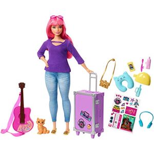 Barbie FWV26  Daisy-docka och Reseset med Kattunge, Resväskor, Gitarr och Tillbehör, för Barn från 3 till 7 år