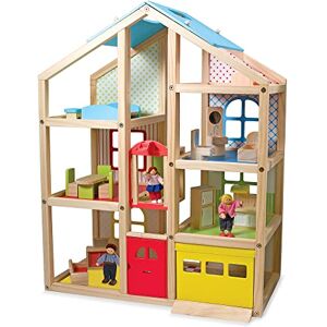 Melissa & Doug Höga dockhus i trä och möbelset (dockhus skala 1:12, med öppen sida, flera färger, 18 delar, 30″ H × 23,75″ B × 13″ L)