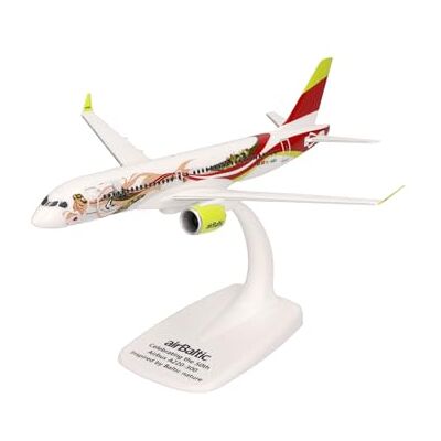 Herpa Snap-Fit flygplansmodell airBaltic Airbus A220-300 "50th A220" YL-ABX, miniatyr i skala 1:200, samlarobjekt, modell med ställ, plast Herpa Snap-Fit flygplansmodell airBaltic Airbus A220-300 "50th A220" YL-ABX, miniatyr i skala 1:200, samlarobjekt, modell med ställ, plast