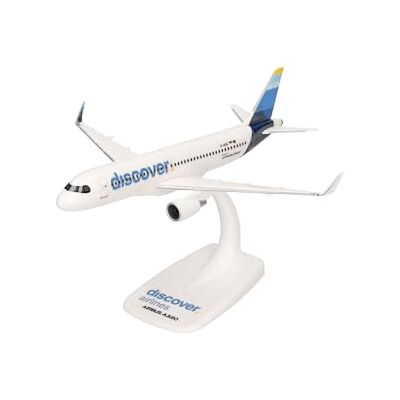 Herpa modellflygplan Discover Airlines Airbus A320, skala 1:200, klickmodell, samlarobjekt – flygplan med ställ, plastfigur Herpa modellflygplan Discover Airlines Airbus A320, skala 1:200, klickmodell, samlarobjekt – flygplan med ställ, plastfigur