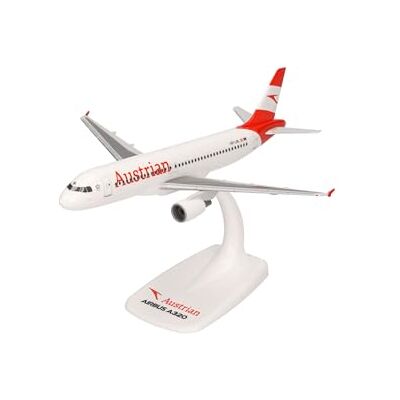 Herpa Snap-Fit flygplansmodell Austrian Airlines Airbus A320 – OE-LBL "Ausseerland”, miniatyr i skala 1:200, samlarobjekt, modell med ställ, plast Herpa Snap-Fit flygplansmodell Austrian Airlines Airbus A320 – OE-LBL "Ausseerland”, miniatyr i skala 1:200, samlarobjekt, modell med ställ, plast