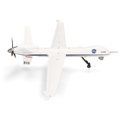 Herpa flygplansmodell NASA MQ-9A ”Ikhana”, Armstrong Flight Research Center, Edwards Air Base, miniatyr i skala 1:72, samlarobjekt, modell med ställ, metall Herpa flygplansmodell NASA MQ-9A ”Ikhana”, Armstrong Flight Research Center, Edwards Air Base, miniatyr i skala 1:72, samlarobjekt, modell med ställ, metall
