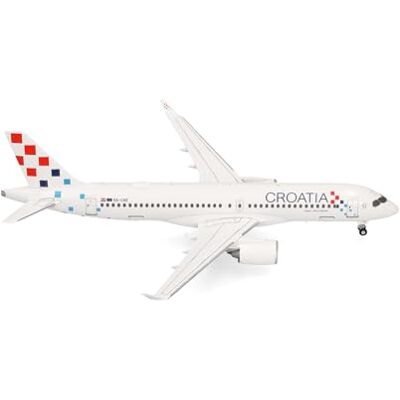 Herpa Flygplansmodell Croatia Airlines Airbus A220-300, miniatyr i skala 1:200, samlarobjekt, modell utan ställ, metall Herpa Flygplansmodell Croatia Airlines Airbus A220-300, miniatyr i skala 1:200, samlarobjekt, modell utan ställ, metall