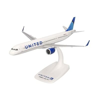 Herpa Snap-Fit flygplansmodell United Airlines Airbus A321neo, miniatyr i skala 1:200, samlarobjekt, modell med ställ, plast Herpa Snap-Fit flygplansmodell United Airlines Airbus A321neo, miniatyr i skala 1:200, samlarobjekt, modell med ställ, plast