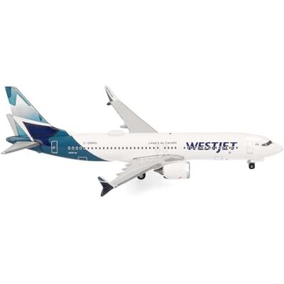 Herpa Westjet Boeing 737 Max 8 – C-GRAG 1:500 skala miniatyr samlarobjekt modell utan stativ metall Herpa Westjet Boeing 737 Max 8 – C-GRAG 1:500 skala miniatyr samlarobjekt modell utan stativ metall