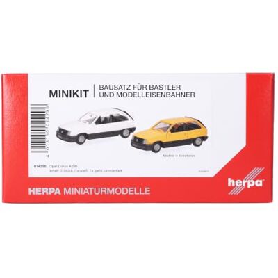 Herpa byggsatsmodell MiniKit Opel Corsa A SR, vit och gul (2 st), miniatyr i skala 1:87, samlarobjekt, byggsats, plast Herpa byggsatsmodell MiniKit Opel Corsa A SR, vit och gul (2 st), miniatyr i skala 1:87, samlarobjekt, byggsats, plast