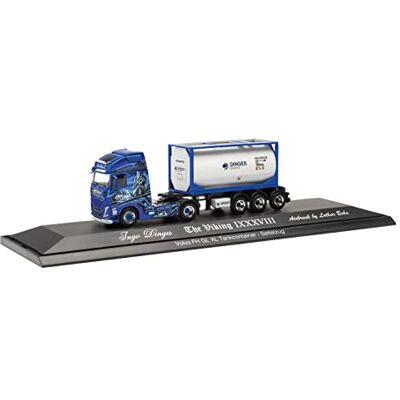 Herpa 122238 Volvo FH Gl. XL 2020 Tankbehållarsadeltåg "Ingo Dinges" originaltrogen skala 1:87, modell lastbil för diorama, modellbygge samlarobjekt, dekorativa miniatyrmodeller, vit blå Herpa 122238 Volvo FH Gl. XL 2020 Tankbehållarsadeltåg "Ingo Dinges" originaltrogen skala 1:87, modell lastbil för diorama, modellbygge samlarobjekt, dekorativa miniatyrmodeller, vit blå