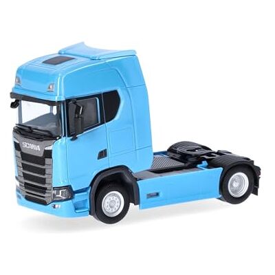 Herpa lastbil i miniatyr Scania CS 20 HD dragbil 2 axlar, ljusblå, miniatyr i skala 1:87, samlarobjekt, tillverkad i Tyskland, plast Herpa lastbil i miniatyr Scania CS 20 HD dragbil 2 axlar, ljusblå, miniatyr i skala 1:87, samlarobjekt, tillverkad i Tyskland, plast