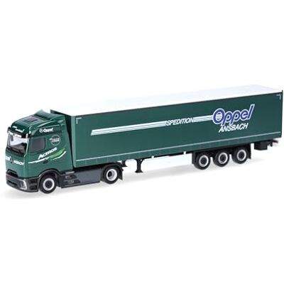Herpa Lastbilsmodell Mercedes-Benz Actros Procabin Streamspace gardinpresenning, sadeltåg Oppel Ansbach, miniatyr i skala 1:87, samlarobjekt, tillverkat i Tyskland, plast Herpa Lastbilsmodell Mercedes-Benz Actros Procabin Streamspace gardinpresenning, sadeltåg Oppel Ansbach, miniatyr i skala 1:87, samlarobjekt, tillverkat i Tyskland, plast