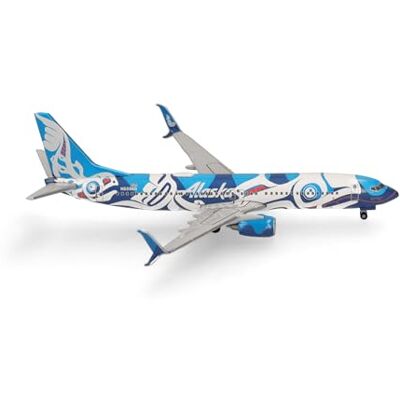 Herpa modellflygplan Boeing 737-800 "Xáat Kwáani (laxpersoner) Alaska Airlines miniatyr i skala 1:500, samlarobjekt, modell utan stativ, metall Herpa modellflygplan Boeing 737-800 "Xáat Kwáani (laxpersoner) Alaska Airlines miniatyr i skala 1:500, samlarobjekt, modell utan stativ, metall