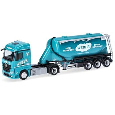 Herpa lastbilsmodell Mercedes-Benz Actros 18 Streamspace silotrailerekipage "Weber Betonpumpen" (Österrike), miniatyr i skala 1:87, samlarobjekt, Made in Germany, plast Herpa lastbilsmodell Mercedes-Benz Actros 18 Streamspace silotrailerekipage "Weber Betonpumpen" (Österrike), miniatyr i skala 1:87, samlarobjekt, Made in Germany, plast