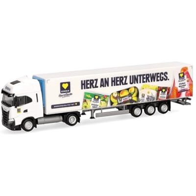 Herpa Model Truck Iveco S-Way kyld halvsläpvagn "Edeka", miniatyrskala 1:87, samlarobjekt, Tillverkad i Tyskland, plast Herpa Model Truck Iveco S-Way kyld halvsläpvagn "Edeka", miniatyrskala 1:87, samlarobjekt, Tillverkad i Tyskland, plast