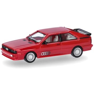 Herpa modellbil Audi Ur-Quattro, tornadoröd, miniatyr i skala 1:87, samlarföremål, tillverkad i Tyskland, modell av plast Herpa modellbil Audi Ur-Quattro, tornadoröd, miniatyr i skala 1:87, samlarföremål, tillverkad i Tyskland, modell av plast