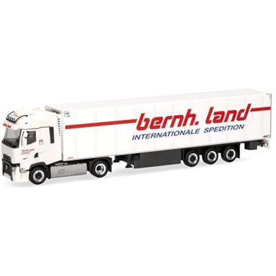 Herpa 317795 lastbil modell Renault T Facelift kylbox halvtrailer Bernhard Land (Lower Sachsen/Eystrup), miniatyr i skala 1:87, samlarobjekt, tillverkad i Tyskland, plast, vit, röd Herpa 317795 lastbil modell Renault T Facelift kylbox halvtrailer Bernhard Land (Lower Sachsen/Eystrup), miniatyr i skala 1:87, samlarobjekt, tillverkad i Tyskland, plast, vit, röd