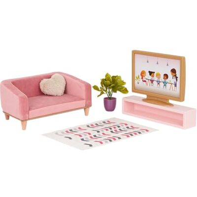 Our Generation OG Lovely Vardagsrumsset dockhusmöbler soffa, matta och TV 46 cm docktillbehör lek att se ut 3 år och uppåt Our Generation OG Lovely Vardagsrumsset dockhusmöbler soffa, matta och TV 46 cm docktillbehör lek att se ut 3 år och uppåt