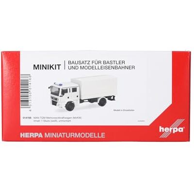 Herpa byggsats MiniKit MAN TGM MzKW, miniatyr i skala 1:87, samlarobjekt, modellbyggsats, plast, vit Herpa byggsats MiniKit MAN TGM MzKW, miniatyr i skala 1:87, samlarobjekt, modellbyggsats, plast, vit