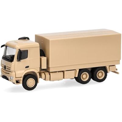 Herpa Lastbilsmodell Mercedes-Benz Arocs 6x6 flak/presenning, sandbeige, utan dekor, miniatyr i skala 1:87, samlarobjekt, Made in Germany, plast Herpa Lastbilsmodell Mercedes-Benz Arocs 6x6 flak/presenning, sandbeige, utan dekor, miniatyr i skala 1:87, samlarobjekt, Made in Germany, plast