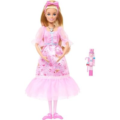 Barbie i Nötknäpparen, Clara-ballerinadocka i rosa satinklänning med puffärmar, ledade fotleder och leksaksnötknäppare, JLW51 Barbie i Nötknäpparen, Clara-ballerinadocka i rosa satinklänning med puffärmar, ledade fotleder och leksaksnötknäppare, JLW51