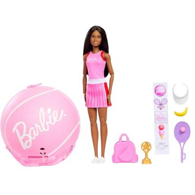 Barbie Team Roll and Reveal-tennisspelardocka och tillbehör med brunhårig modedocka och 8 överraskningar samt en tennisboll med innehåll, JMY56 Barbie Team Roll and Reveal-tennisspelardocka och tillbehör med brunhårig modedocka och 8 överraskningar samt en tennisboll med innehåll, JMY56