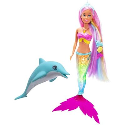 Simba Steffi Love Mermaizing – Sjöjungfrudocka med regnbågsljusfunktion, extra långt hår, delfinfigur och hårklämmor, 39 cm stor, Try-Me-funktion, från 3 år Simba Steffi Love Mermaizing – Sjöjungfrudocka med regnbågsljusfunktion, extra långt hår, delfinfigur och hårklämmor, 39 cm stor, Try-Me-funktion, från 3 år