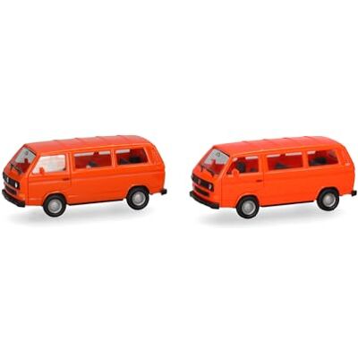 Herpa Byggsats MiniKit VW T3 Buss, klar"röd/orange, 2 stycken, miniatyr i skala 1:87, samlarobjekt, byggsats för modellbygge, plast Herpa Byggsats MiniKit VW T3 Buss, klar"röd/orange, 2 stycken, miniatyr i skala 1:87, samlarobjekt, byggsats för modellbygge, plast