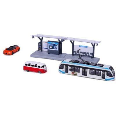 Bburago Kollektivtrafik Playset City Tram med sin station och 2 fordon 1:64 skala miniatyrset leksak för barn för lek från 3 år Bburago Kollektivtrafik Playset City Tram med sin station och 2 fordon 1:64 skala miniatyrset leksak för barn för lek från 3 år