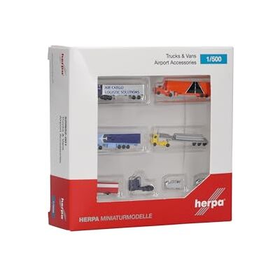 Herpa Trucks and Vans Tillbehör Flygplatstillbehörsset i skala 1:500, lastbilar och modeller, modelljärnvägstillbehör, miniatyrmodell, plast Herpa Trucks and Vans Tillbehör Flygplatstillbehörsset i skala 1:500, lastbilar och modeller, modelljärnvägstillbehör, miniatyrmodell, plast