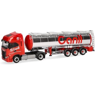 Herpa lastbilsmodell Iveco S-Way kemtanktrailer "Canil", skala 1:87, samlarobjekt, tillverkad i Tyskland, plast Herpa lastbilsmodell Iveco S-Way kemtanktrailer "Canil", skala 1:87, samlarobjekt, tillverkad i Tyskland, plast