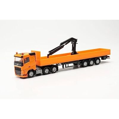 Herpa 316088 Volvo Lastbilsmodell FH FD 2020 plattformsadeltåg med lastkran, miniatyr i skala 1:87, samlarobjekt, tillverkad i Tyskland, miniatyrmodell av plast Herpa 316088 Volvo Lastbilsmodell FH FD 2020 plattformsadeltåg med lastkran, miniatyr i skala 1:87, samlarobjekt, tillverkad i Tyskland, miniatyrmodell av plast