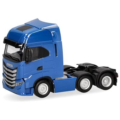 Herpa lastbil modell Iveco S-Way dragbil, 3-axlad (6x2), trafikblå, miniatyr i skala 1:87, samlarobjekt, Made in Germany, plast Herpa lastbil modell Iveco S-Way dragbil, 3-axlad (6x2), trafikblå, miniatyr i skala 1:87, samlarobjekt, Made in Germany, plast