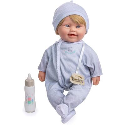 JC Toys Down The Baby syndrom docka 40 cm, mjuk och tvättbar kropp, blont hår, magisk flaska och napp, grå, designad i Spanien, +12 månader JC Toys Down The Baby syndrom docka 40 cm, mjuk och tvättbar kropp, blont hår, magisk flaska och napp, grå, designad i Spanien, +12 månader
