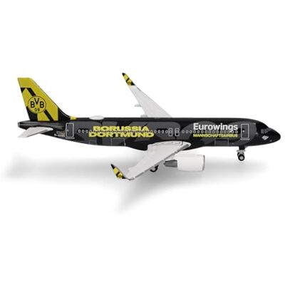 Herpa Flygplansmodell Eurowings Airbus A320 "BVB Mannschaftsairbus" (2025), miniatyr i skala 1:500, samlarobjekt, flygplansmodell utan ställ, metall Herpa Flygplansmodell Eurowings Airbus A320 "BVB Mannschaftsairbus" (2025), miniatyr i skala 1:500, samlarobjekt, flygplansmodell utan ställ, metall