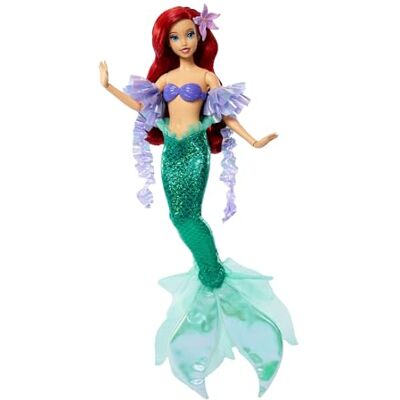 Mattel Disney Sparkling Princess Ariel i sjöjungfrustil, modedocka med tillbehör som avtagbar sjöjungfrustjärt, ärmar och blomma i håret, inspirerat av filmen, JLK25 Mattel Disney Sparkling Princess Ariel i sjöjungfrustil, modedocka med tillbehör som avtagbar sjöjungfrustjärt, ärmar och blomma i håret, inspirerat av filmen, JLK25