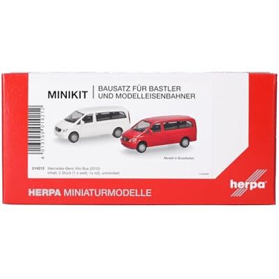 Herpa byggsats MiniKit Mercedes-Benz Vito Bus (W639 facelift / 2010), vit och röd (2 stycken), miniatyr i skala 1:87, samlarobjekt, modellbyggsats, plast Herpa byggsats MiniKit Mercedes-Benz Vito Bus (W639 facelift / 2010), vit och röd (2 stycken), miniatyr i skala 1:87, samlarobjekt, modellbyggsats, plast