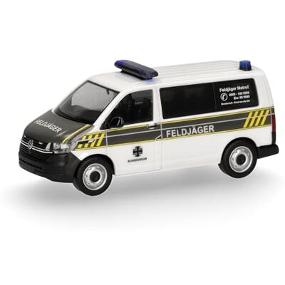Herpa modellbil VW T6.1 Buss "Feldjäger", vit, miniatyr i skala 1:87, Military, samlarföremål, tillverkad i Tyskland, modell av plast Herpa modellbil VW T6.1 Buss "Feldjäger", vit, miniatyr i skala 1:87, Military, samlarföremål, tillverkad i Tyskland, modell av plast
