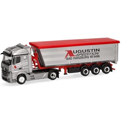 Herpa lastbil i miniatyr Mercedes-Benz Actros Streamspace stål-tipptrailersläp "Augustin Spedition", miniatyr i skala 1:87, samlarobjekt, tillverkad i Tyskland, plast Herpa lastbil i miniatyr Mercedes-Benz Actros Streamspace stål-tipptrailersläp "Augustin Spedition", miniatyr i skala 1:87, samlarobjekt, tillverkad i Tyskland, plast